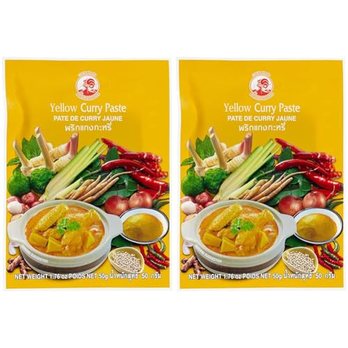 Cock Currypaste, gelb, milde Schärfe, authentisch thailändisch Kochen, natürliche Zutaten, vegan, halal & glutenfrei (1 x 50 g) (Packung mit 2) von Cock