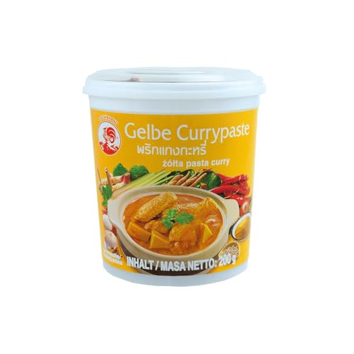 Cock Currypaste, gelb, milde Schärfe, authentisch thailändisch kochen, natürliche Zutaten, vegan, halal und glutenfrei (1 x 200 g) von Cock