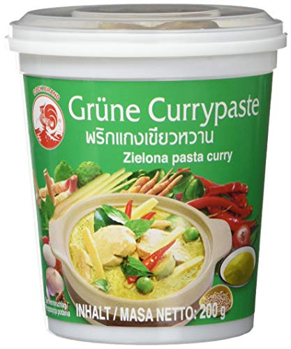Cock Currypaste Grün, sehr scharf, authentisch thailändisch Kochen, natürliche Zutaten, vegan, halal und glutenfrei (4 x 200 g) 4er Pack von Cock