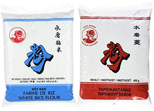 Cock Reismehl weiß + Tapiokastärke je 400g, zur Herstellung vieler asiatischer Spezialitäten (2x400g) von Cock