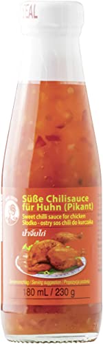 Cock Süße Chilisauce für Huhn, mittlere Schärfe, authentisch thailändisch Kochen, vegan, halal und glutenfrei - 4 x 180 ml von Cock