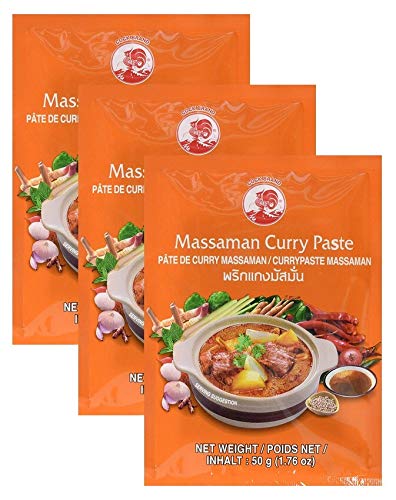 Currypaste Matsaman, milde Schärfe, authentisch thailändisch Kochen, natürliche Zutaten, vegan, halal und glutenfrei (3 x 50 g) von Cock