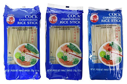 Probierset Cock Reisnudeln, 3 mm + 5 mm + 10 mm, 1. Qualität, (3x375 g Packung) von Cock