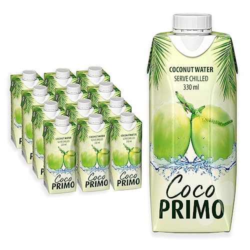 Coco Primo Kokosnusswasser, pur, erfrischendes Sportgetränk, wohltuender Durstlöscher, klein und handlich, kalorienarm, vegan, 12 x 330 ml von COCO PRIMO