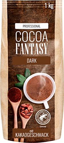 Cocoa Fantasy Dark, Dunkle Trinkschokolade, 1kg Kakao Pulver für heiße Schokolade, 30% Kakaoanteil von Cocoa Fantasy