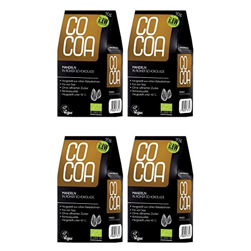 Raw Cocoa Bio Schokonüsse Mandeln in Roher Schokolade, 4 x 70 g | Hergestellt aus Rohen Ungerösteten Kakaobohnen bei unter 45 °C | Sorgfältig mehr als 60 Stunden Conchiert | mit Kokosblütenzucker Gesüßt | Vegan, Glutenfrei, Laktosefrei, Roh von Co coa