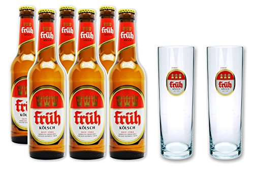 Früh Kölsch Vielfalt mit 6x0,33 L Bierflasche Kölsch und 2 Stück Gläser 0,2l von Donier