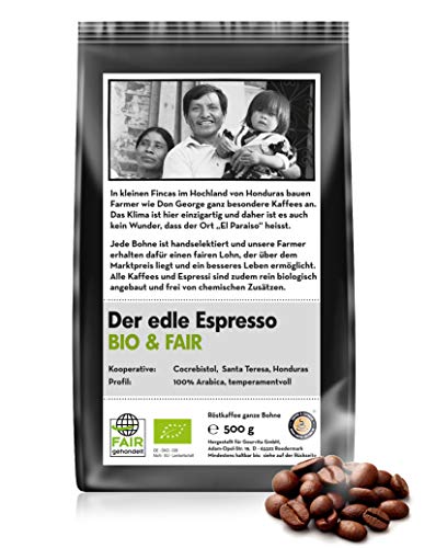 Kaffee BIO & FAIR Der edle Espresso von Gourvita, 500g Bohne | perfekt für Vollautomaten und Espressomaschinen, fair gehandelt und Bio-Qualität Kaffee BIO & FAIR Der edle Espresso von Gourvita, 500g Bohne | perfekt für Vollautomaten und Espressomaschinen, fair gehandelt und Bio-Qualität von GOURVITA