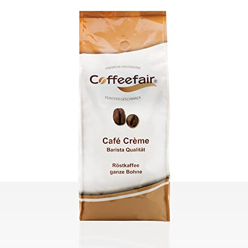 Coffeefair Cafe Creme Kaffee-Bohnen in Barista Qualität - 1kg für Kaffeevollautomaten, Mischbohne für Kaffee oder Espresso verwendbar, schonende Trommelröstung, perfekte Mischung aus Arabica und Robusta, elegant vollmundig von Coffeefair