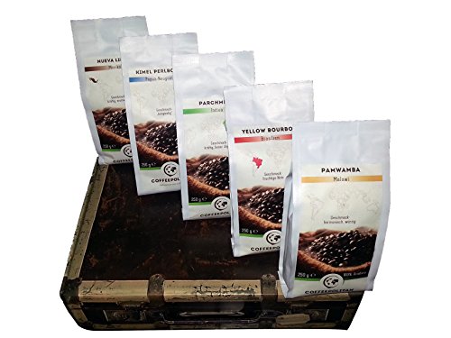 Kaffee Geschenk-Set Kaffeebohnen aus 5 Kontinenten ganze Bohne 5x250g von Coffeepolitan