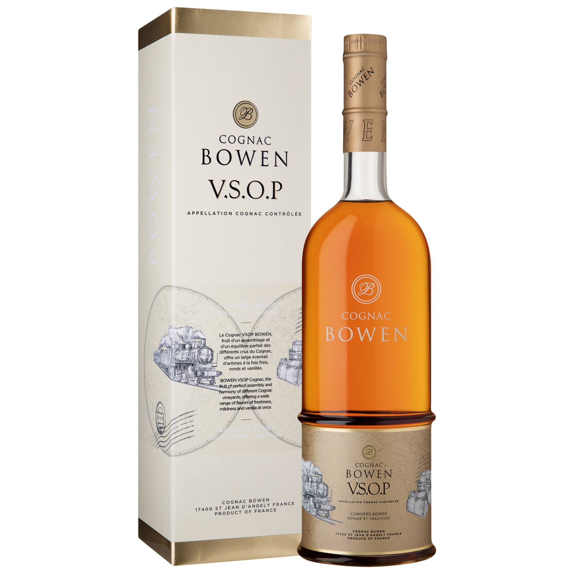 Cognac Bowen VSOP, Cognac AOP, Geschenketui, 0,7L, 40% Vol., Spirituosen von Cognac Bowen, 51 Rue Élysée Loustalot, BP 86, 17412 St Jean d´Angély, Frankreich