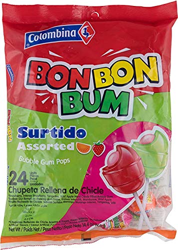 Bon Bon Bum - Hard Lollipops - Kaugummi gefüllte Lutscher - verschiedene Geschmacksrichtungen - kolumbianisches Produkt - 408 Gramm von Colombina