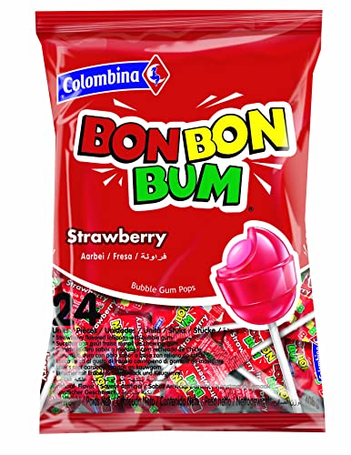 Colombina - Bon Bon Bum - Lutscher - Bonbons - Mit Erdbeergeschmack - 24 Einheiten im Beutel - Bon Bon Bum - Lutscher - Bonbons - Mit Erdbeergeschmack - 24 Einheiten im Beutel von Colombina