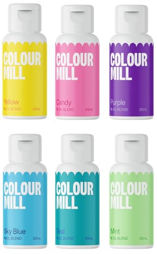 Colour Mill Oil Blend Pool Party Lebensmittelfarben auf Ölbasis - Lebensmittelfarben: Lemon, Candy, Purple, Mint, Teal, Sky Blue - Food Coloring für Tortendeko - Set/6 von Colour Mill