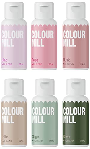 Colour Mill Set Botanical Ölbasierte Lebensmittelfarbe, 6er Set, Farben: Dusk, Latte, Lilac, Olive, Rose, Sage von Colour Mill