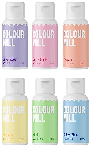 Colour Mill Oil Blend Pastel Lebensmittelfarben auf Ölbasis - Lebensmittelfarben: Lavender, Baby Pink, Peach, Baby Blue, Mint, Lemon - Food Coloring für Tortendeko - Set/6 von Colour Mill