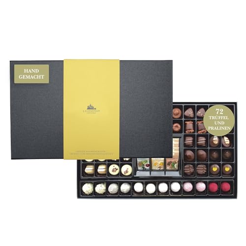 Lauensteiner Pralinen-Auslese | 830 g in Gold und Schiefer | 60 feinste Pralinen, 8 Napos - mit und ohne Alkohol | Handgefertigte Köstlichkeiten | 1er Pack von Lauenstein Confiserie