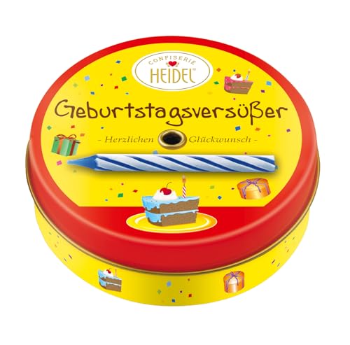 Heidel Geburtstagsversüßer 64g, Premium Milchschokoladen-Pralinen mit Kerze in dekorativer Metalldose, Ideal als Geburtstagsgeschenk Heidel Geburtstagsversüßer 64g, Premium Milchschokoladen-Pralinen mit Kerze in dekorativer Metalldose, Ideal als Geburtstagsgeschenk von Confiserie Heidel
