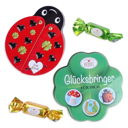 Heidel Pralinen Set - Marienkäfer & Klee Box - Für Männer & Frauen – 9 Schokolade einzeln verpackt – Süßigkeiten Box für Geburtstag, Dankeschön, Ostern & besondere Anlässe von Confiserie Heidel
