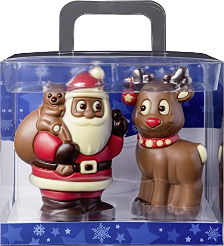 Confiserie Weibler hochwertige Schokoladenfiguren Weihnachten | Weihnachtsmann und Rentier in einer Geschenkbox | 150g Schokolade von Weibler