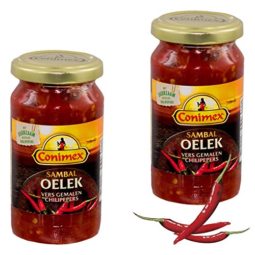 Conimex Sambal Oelek 2er Set, indonesische Chili Paste, Sauce, Soße, Gewürze, Scharf, 375 g von Conimex