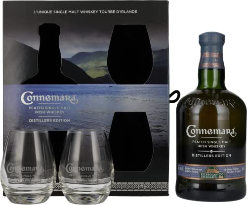 Connemara Irish Peated Malt Distillers Edition mit Geschenkverpackung mit 2 Gläsern Whisky (1 x 0.7 l) von Connemara
