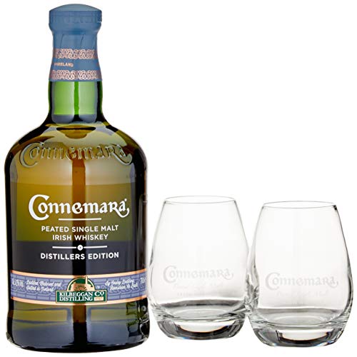 Connemara Irish Peated Malt Distillers Edition mit Geschenkverpackung mit 2 Gläsern Whisky (1 x 0.7 l) von Connemara