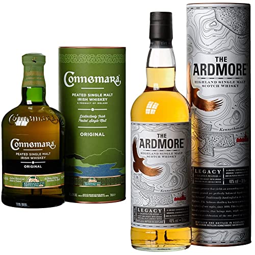 Connemara Original getorfter Single Malt Irish Whiskey, mit Geschenkverpackung, mit rauchigen Aromen, 40% Vol, 1 x 0,7l & The Ardmore Legacy Highland Single Malt Scotch Whisky, 40% Vol, 1 x 0,7l von Connemara