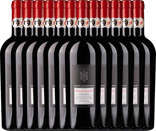 VINELLO 12er Weinpaket Rotwein - Appassimento 2020 - Conte di Campiano mit einem VINELLO.weinausgießer | 12 x 0,75 Liter von Conte di Campiano