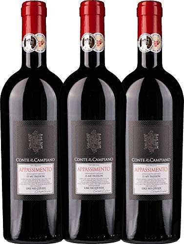 VINELLO 3er Weinpaket Rotwein - Appassimento 2020 - Conte di Campiano mit einem VINELLO.weinausgießer | 3 x 0,75 Liter von Conte di Campiano