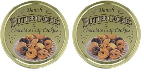 Danish Butter Cookies & Chocolate Chip Cookies, dänische Butterkekse, Gebäckmischung Dose, 500 g (Packung mit 2) von Continental Bakeries