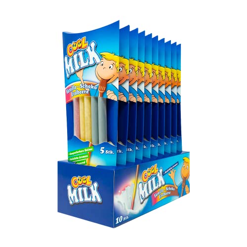Cool Milk ÖKO Trinkhalme zum Kakaomachen | mit 3 Sorten Schoko, Vanille, Erdbeere |10 Packungen mit je 5 kompostierbaren Trinkstrohhalmen (1 Tray x 300 g) von Cool Milk