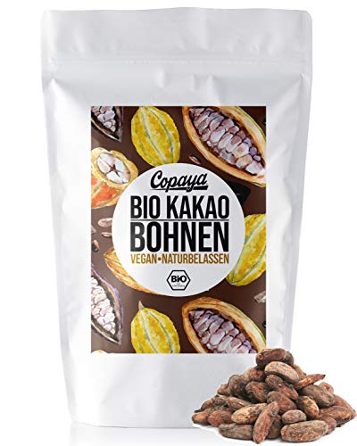 Copaya Bio Kakaobohnen roh, ganze Bohnen vom Criollo Kakao ungeröstet, Edelkakaobohnen vegan in Rohkostqualität 1000g (1kg) von Copaya