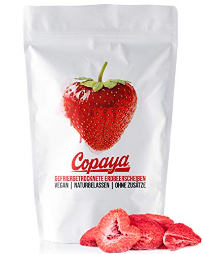 Copaya Gefriergetrocknete Erdbeeren in Scheiben 200g, knusprige Erdbeeren schonend verarbeitet und ohne Zusätze gepackt im Aromaschutzbeutel für eine lange Haltbarkeit von Copaya