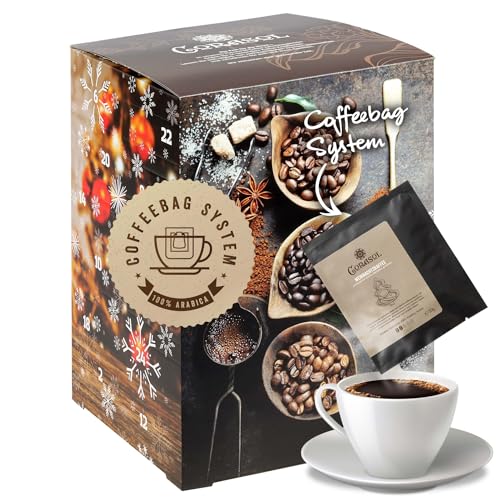 Corasol Premium Flavoured Coffee Kaffee-Adventskalender XL, 24 aromatisierte Kaffee-Kreationen im Coffeebag für Genießer (240 g) von Corasol