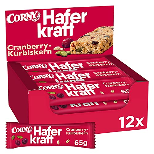 Haferriegel Corny Haferkraft Cranberry-Kürbiskern, Vollkorn & Vegan, Großpackung 12x65g von Corny