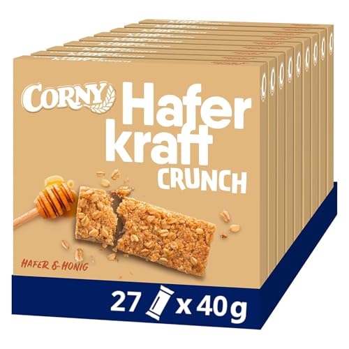 Haferriegel Corny Haferkraft Crunch, knackig mit wertvollem Hafer & Honig, 27x40g von Corny