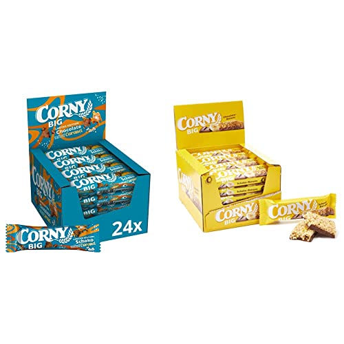 Corny BIG Schoko Salted Caramel - Müsliriegel mit Schokolade und Karamell, 24 x 40g & Big Schoko-Banane - Müsliriegel mit Schokolade und Banane, 24 x 50g von Corny