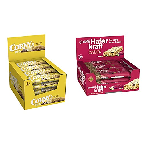 Corny Big Schoko-Banane, Müsliriegel, 24er Pack (24 x 50g) & Haferkraft Cranberry-Kürbiskern, 12er Pack (12 x 65 g) von Corny