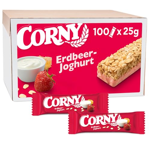 Müsliriegel Corny Classic Erdbeer-Joghurt mit leckeren Erdbeeren und Joghurt 100er-Karton Bulk z.B. für Tagung & Meeting 100 x 25 g von Corny
