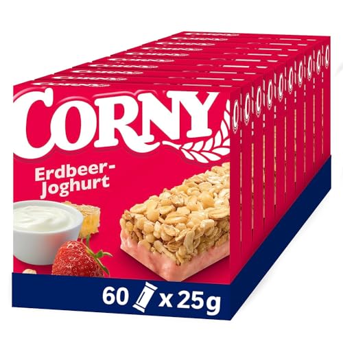 Müsliriegel Corny Classic Erdbeer-Joghurt, mit leckeren Erdbeeren und Joghurt, Multipack 60x25g von Corny
