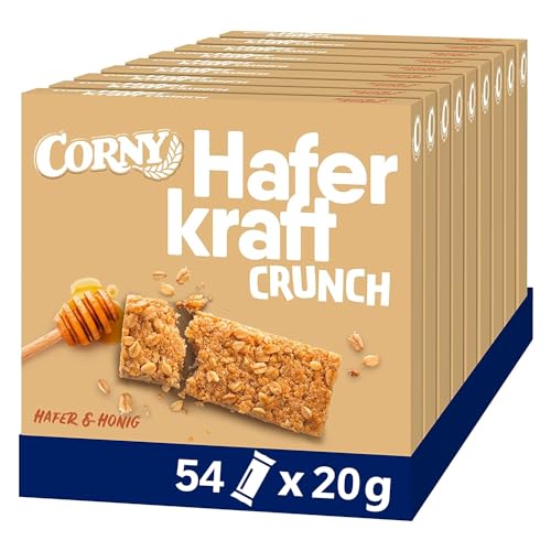 Corny Crunch Hafer & Honig, knackiger Müsliriegel, 9er Pack (9 Schachteln mit je 6 Riegeln) von Corny