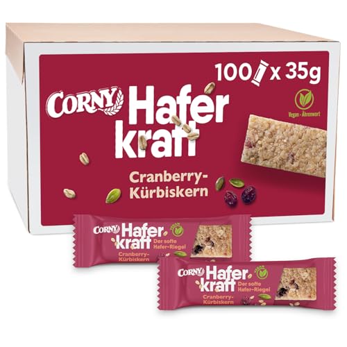 Haferriegel Corny Haferkraft Cranberry-Kürbiskern, Vollkorn & Vegan, 100er-Karton Bulk für z.B. Tagung & Meeting 100 x 35 g von Corny