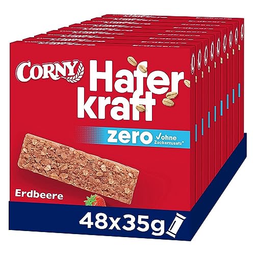 Haferriegel Corny Haferkraft Zero Erdbeere, ohne Zuckerzusatz, 118 kcal pro Riegel, vegan, 48x35g von Corny