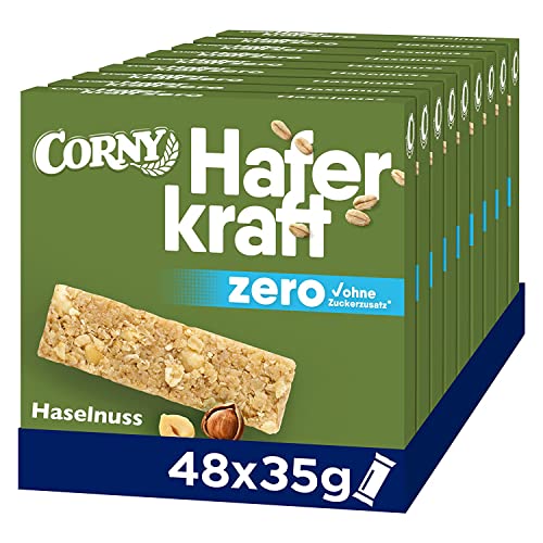 Haferriegel Corny Haferkraft Zero Haselnuss, ohne Zuckerzusatz, 125 kcal pro Riegel, vegan, 48x35g von Corny