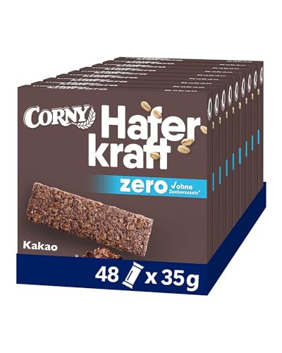 Haferriegel Corny Haferkraft Zero Kakao, ohne Zuckerzusatz, 125 kcal pro Riegel, vegan, 48x35g von Corny