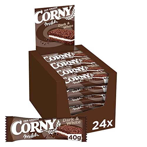 Müsliriegel Corny Milch Dark & White, Milchsandwich mit Kakao und Milchcreme, 24x40g von Corny
