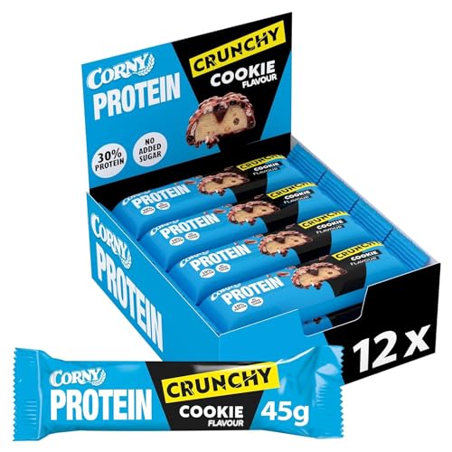 Corny Protein Crunchy Cookie, 30% Protein, Eiweißriegel ohne Zuckerzusatz, Großpackung 12x45g von Corny