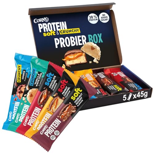 Corny Protein Crunchy & Soft 5er Mix Trial Pack 5x1 Riegel à 45g 30% Eiweiß Probierset zum Testen Corny Protein Crunchy & Soft 5er Mix Trial Pack 5x1 Riegel à 45g 30% Eiweiß Probierset zum Testen von Corny