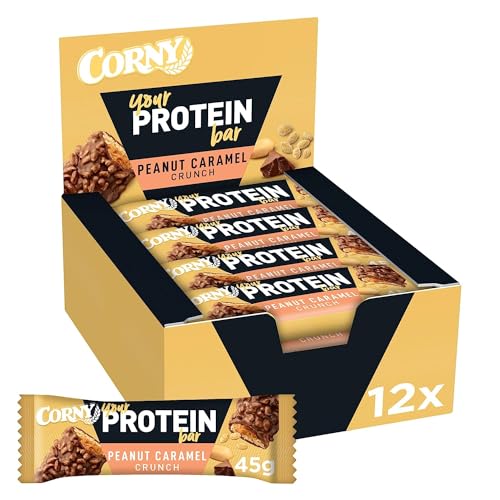 Protein Riegel Corny Peanut Caramel Crunch, 30% Protein, Eiweißriegel ohne Zuckerzusatz, Großpackung, 12x45g von Corny